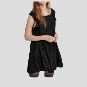 FREE PEOPLE Want Your Love Smocked Ruffled Black Mini Dress Size L